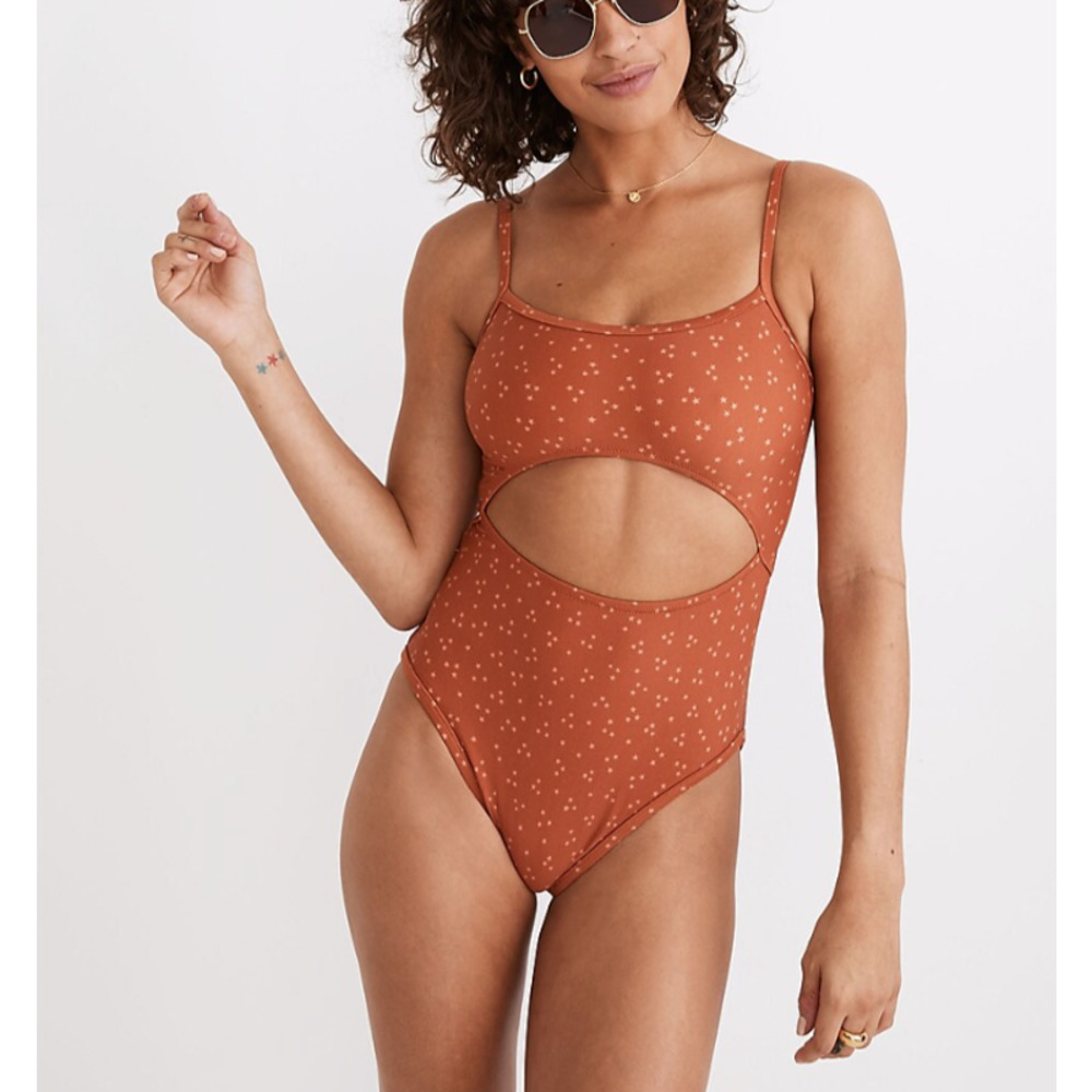 Madewell Second Wave Cutout One-Piece Swimsuit in Night Stars XL NWT